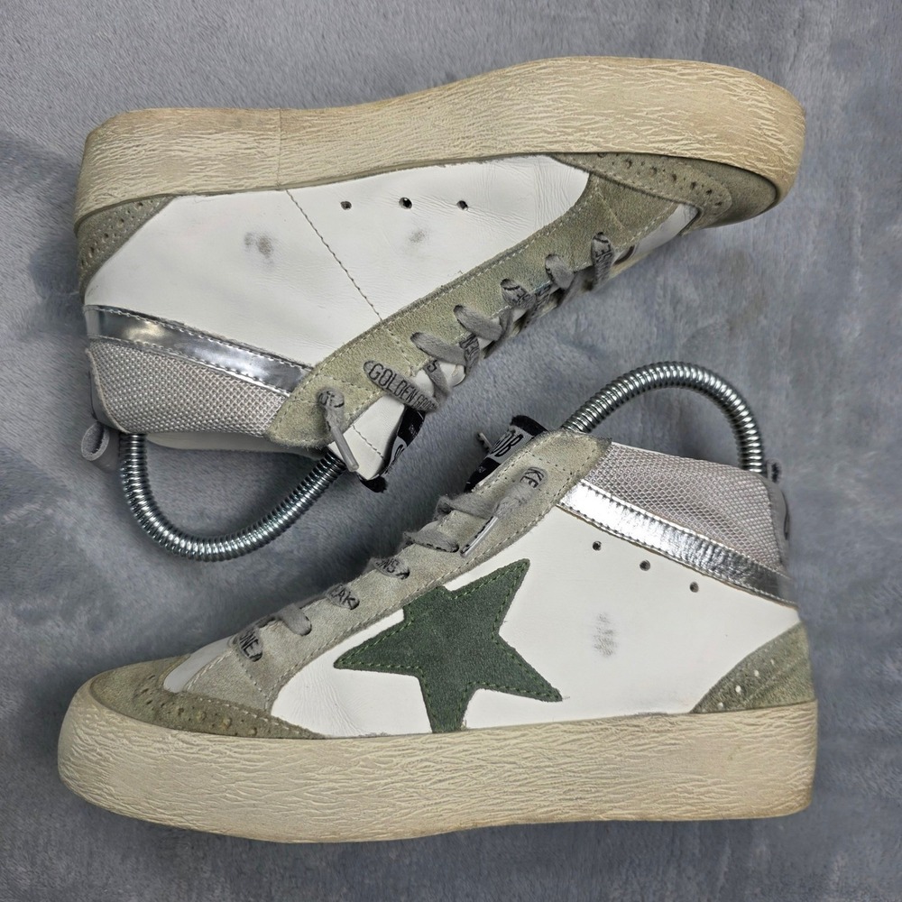 Golden‎ Goose Mid Star LTD Sneakers EU 35 US 5 White Green Suede Star Made Italy